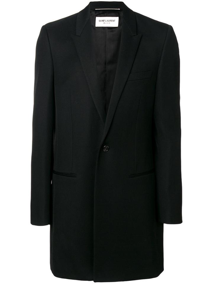 Saint Laurent Chesterfield Peak Lapel Coat - Black