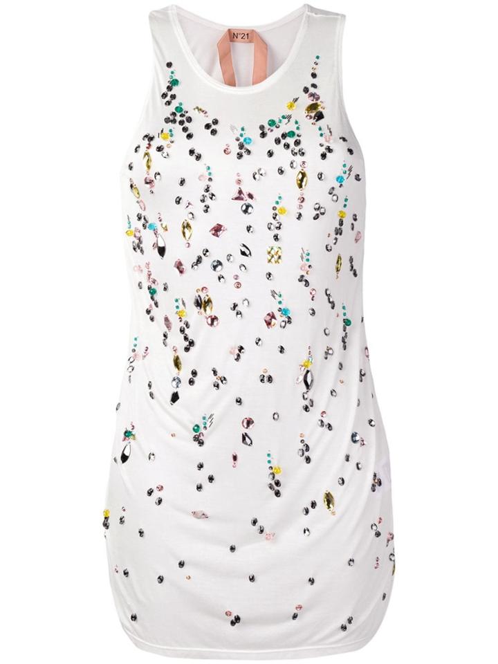 Nº21 Crystal Embellished Tank Top - White