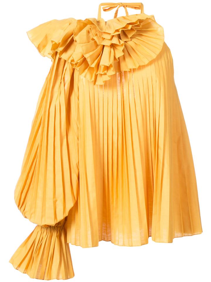 Rosie Assoulin Pleated One Shoulder Blouse - Yellow & Orange