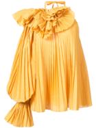 Rosie Assoulin Pleated One Shoulder Blouse - Yellow & Orange