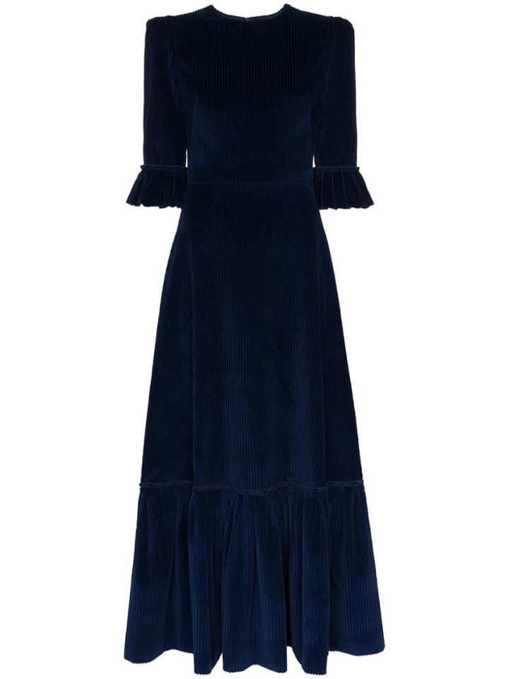 The Vampire's Wife Ruffle Detail Corduroy Dress - Blue