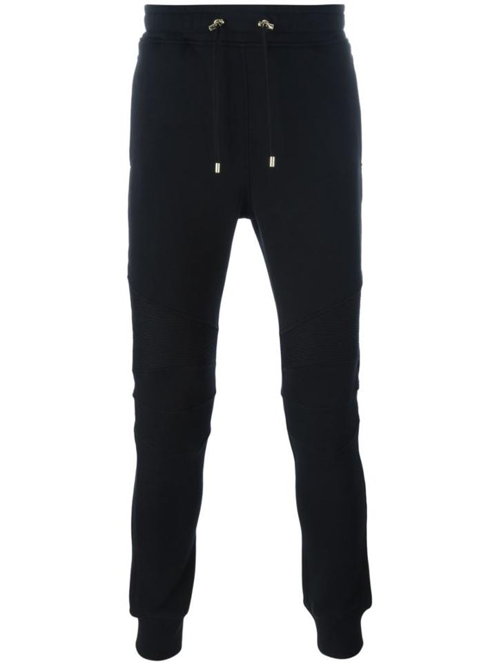 Balmain Biker Track Pants, Men's, Size: Small, Black, Cotton