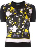 Salvatore Ferragamo Floral Print Knit T-shirt, Women's, Size: Medium, Black, Silk/virgin Wool