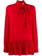 Valentino Pussy Bow Ruffled Blouse - Red