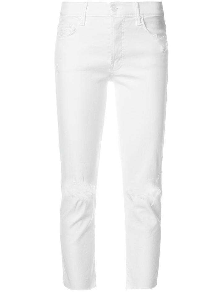 Mother - Distressed Cropped Jeans - Women - Cotton/polyester/polyurethane - 25, White, Cotton/polyester/polyurethane