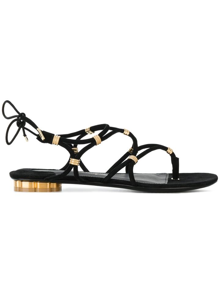 Salvatore Ferragamo Metallic Strap Sandals - Black