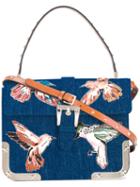 Red Valentino Birds Print Shoulder Bag, Women's, Blue, Cotton/metal/leather