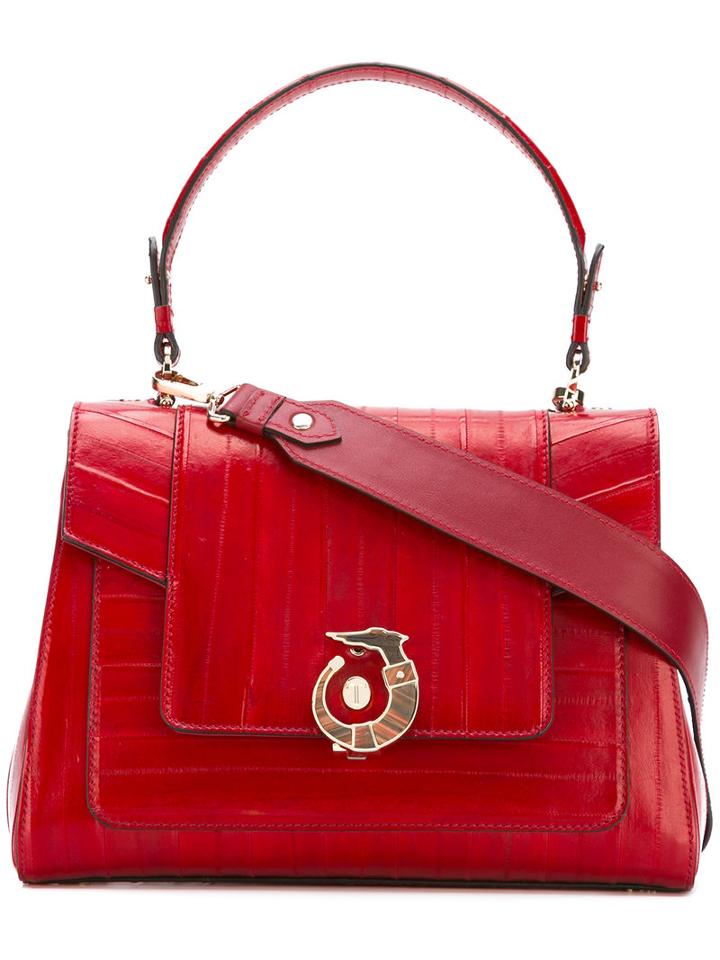 Trussardi Logo Plaque Shoulder Bag, Women's, Red, Eel Skin/polyester
