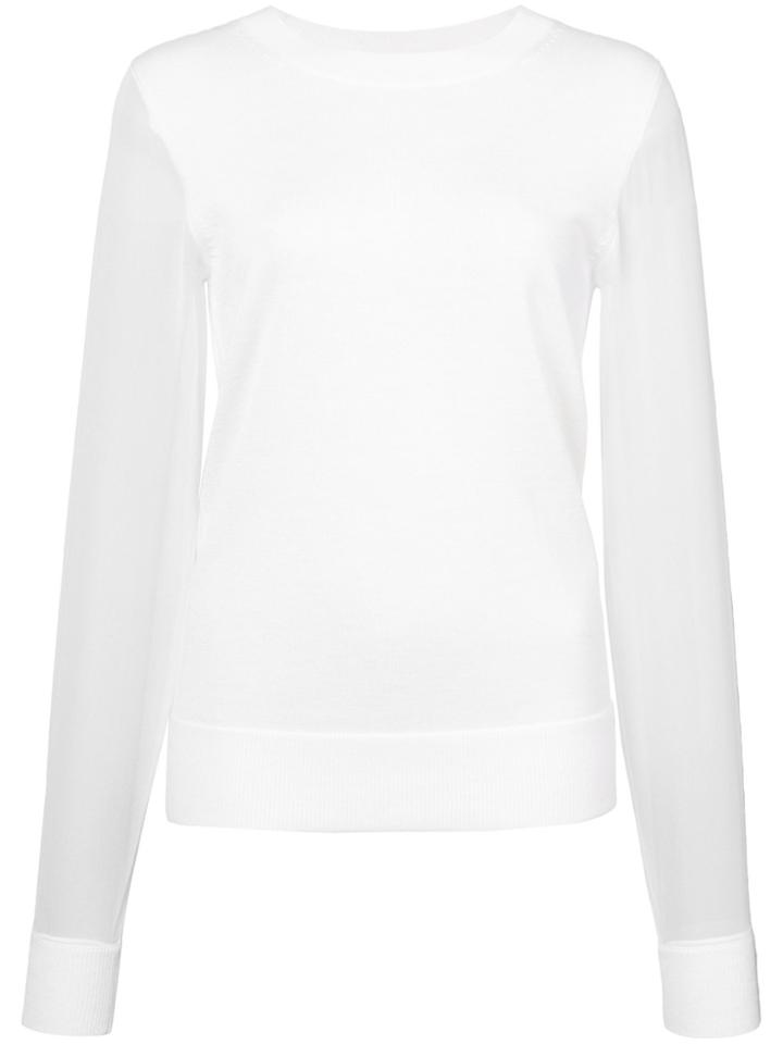 Sally Lapointe Fitted Top With Sheer Sleeves - White