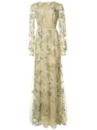 Monique Lhuillier Embroidered Bird Gown, Women's, Size: 4, Green, Silk/nylon