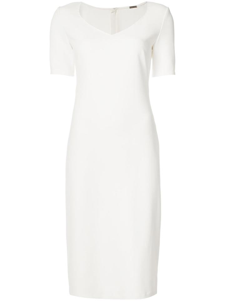 Adam Lippes Stretch Cady 3/4 Sleeve V-neck Dress - White