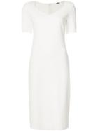 Adam Lippes Stretch Cady 3/4 Sleeve V-neck Dress - White