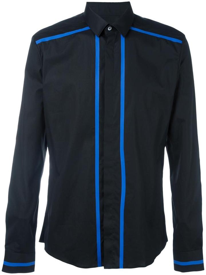 Les Hommes Striped Trim Shirt, Men's, Size: 52, Black, Cotton/spandex/elastane