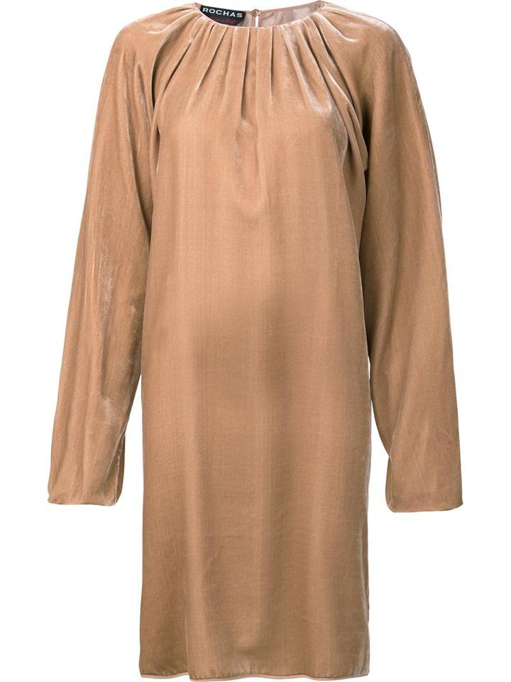 Rochas Flare Sleeve Ruched Dress, Women's, Size: 38, Nude/neutrals, Viscose/silk
