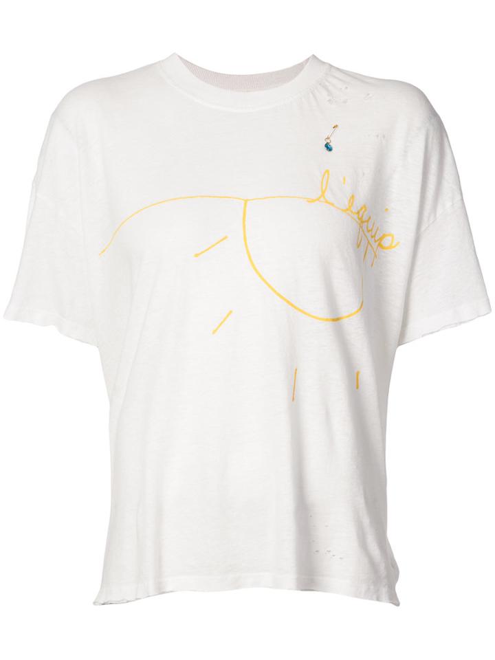 L'equip - Pin Detail Destroyed T-shirt - Women - Cotton - M, White, Cotton