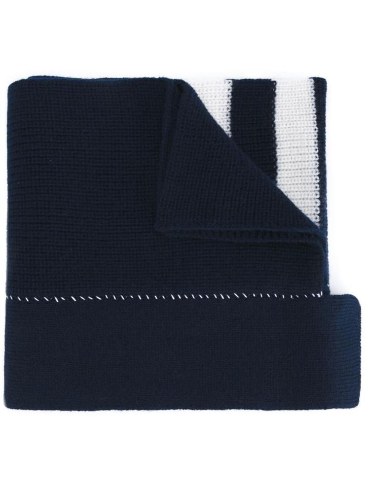 Raf Simons Stripe Detail Scarf, Men's, Blue, Virgin Wool