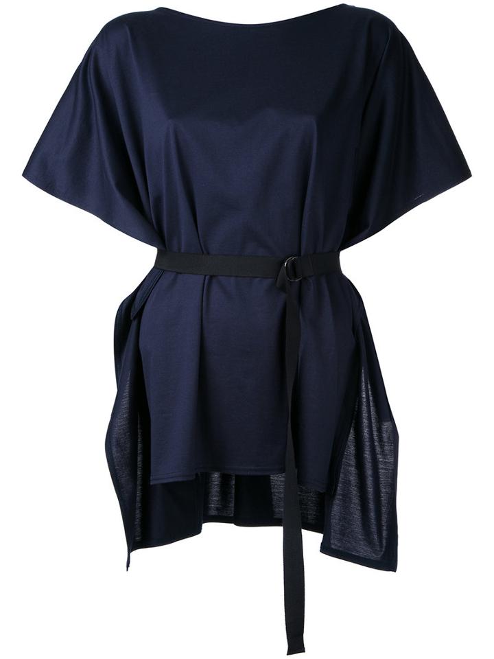 Taro Horiuchi - Belted Shortsleeved Blouse - Women - Cotton - One Size, Blue, Cotton
