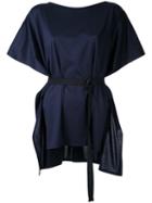 Taro Horiuchi - Belted Shortsleeved Blouse - Women - Cotton - One Size, Blue, Cotton