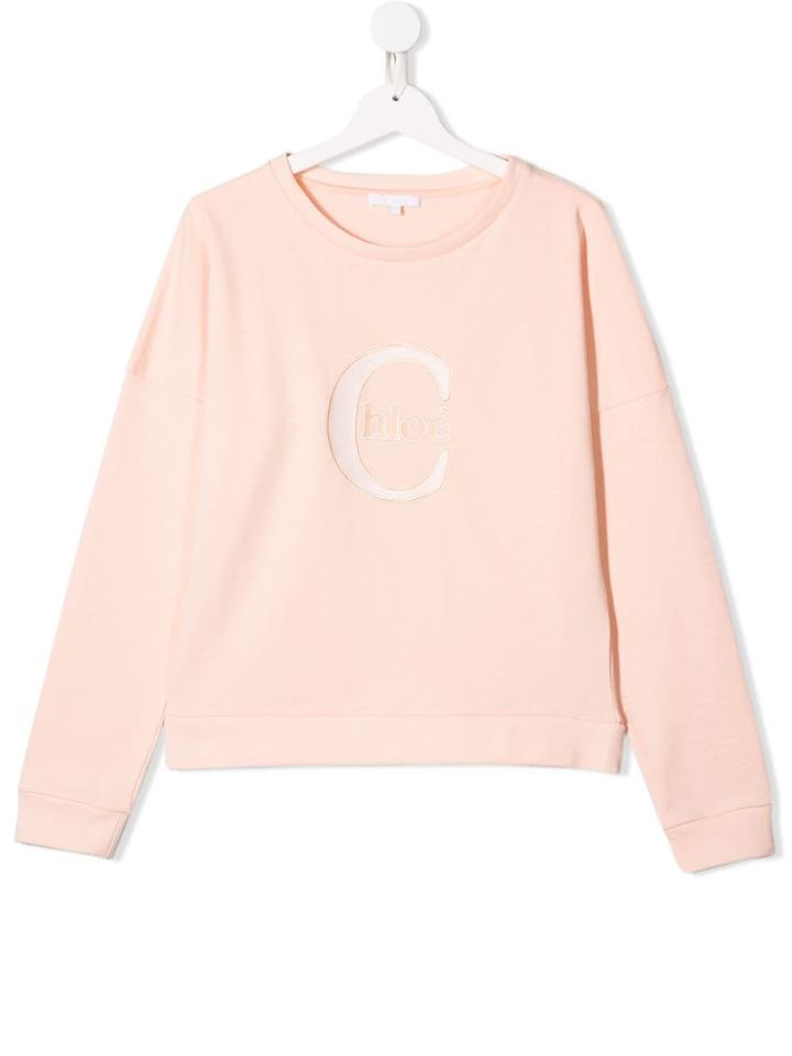 Chloé Kids Teen Logo Embroidered Sweatshirt - Pink