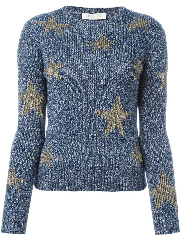 Valentino Long Sleeved Star Jumper, Women's, Size: Medium, Blue, Cotton/wool