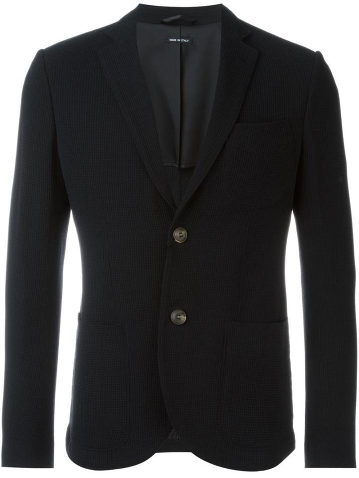 Giorgio Armani Two Button Blazer, Men's, Size: 48, Black, Polyester/spandex/elastane/viscose/virgin Wool