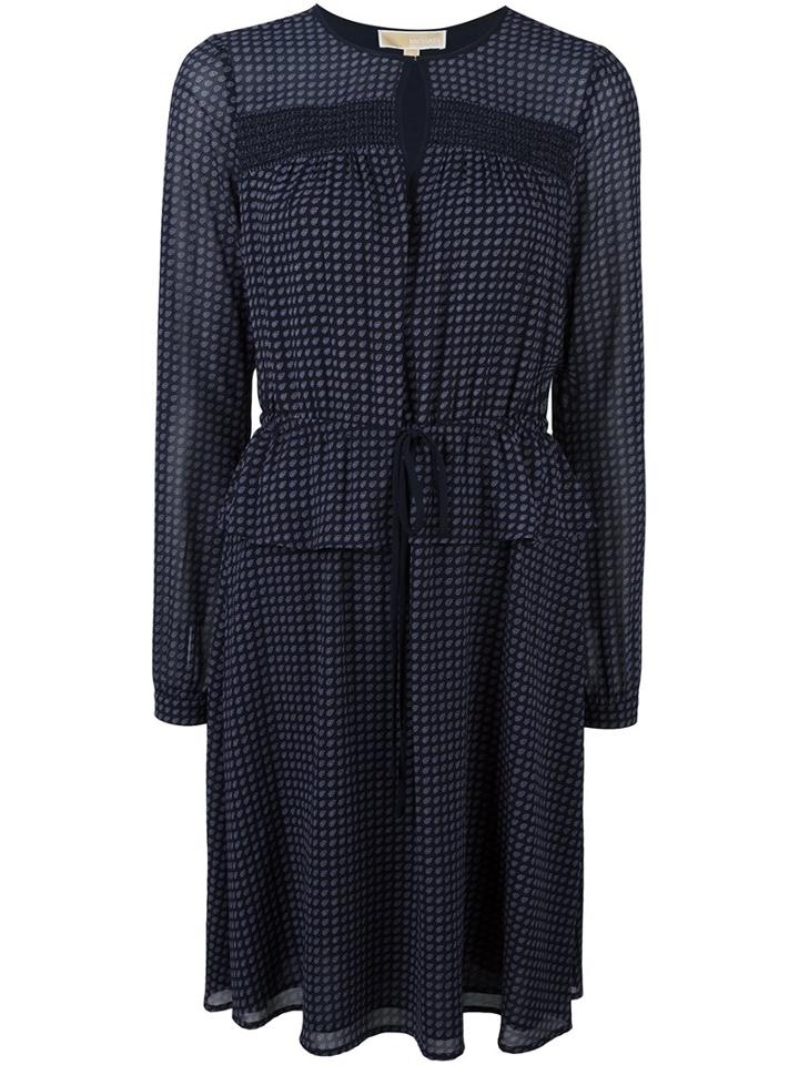Michael Michael Kors Small Pattern Longsleeved Dress, Women's, Size: 6, Blue, Polyester
