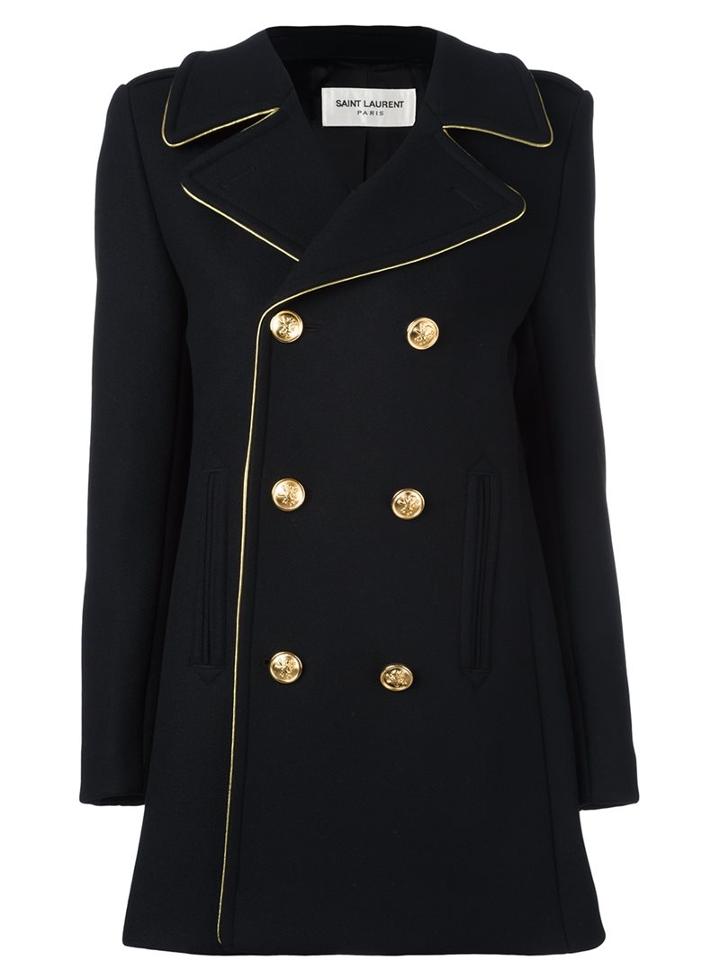 Saint Laurent Double Breasted Coat, Women's, Size: 40, Black, Cotton/nylon/wool
