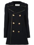 Saint Laurent Double Breasted Coat, Women's, Size: 40, Black, Cotton/nylon/wool