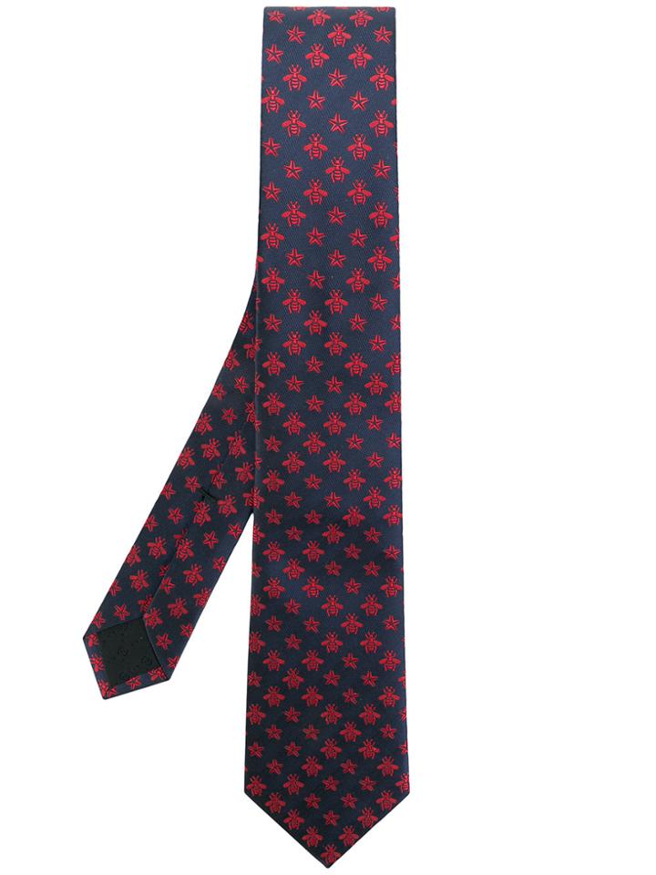 Gucci Bee Print Tie - Blue