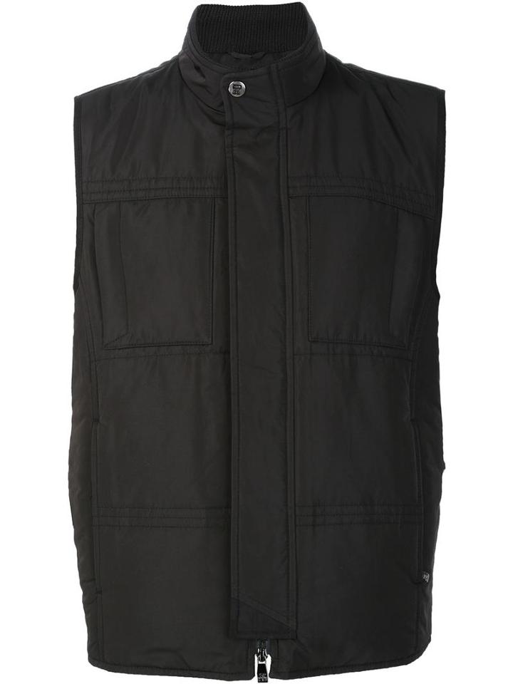 Corneliani Pocketed Zip Up Vest, Men's, Size: 50, Black, Nylon/polyester