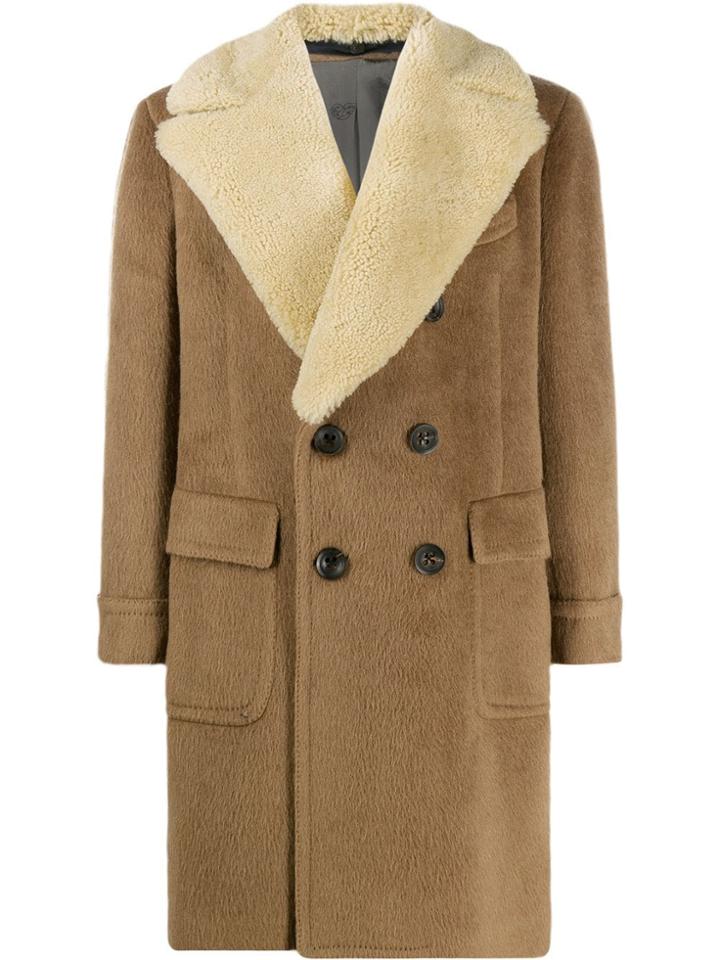 Gabriele Pasini Shearling Collar Coat - Brown
