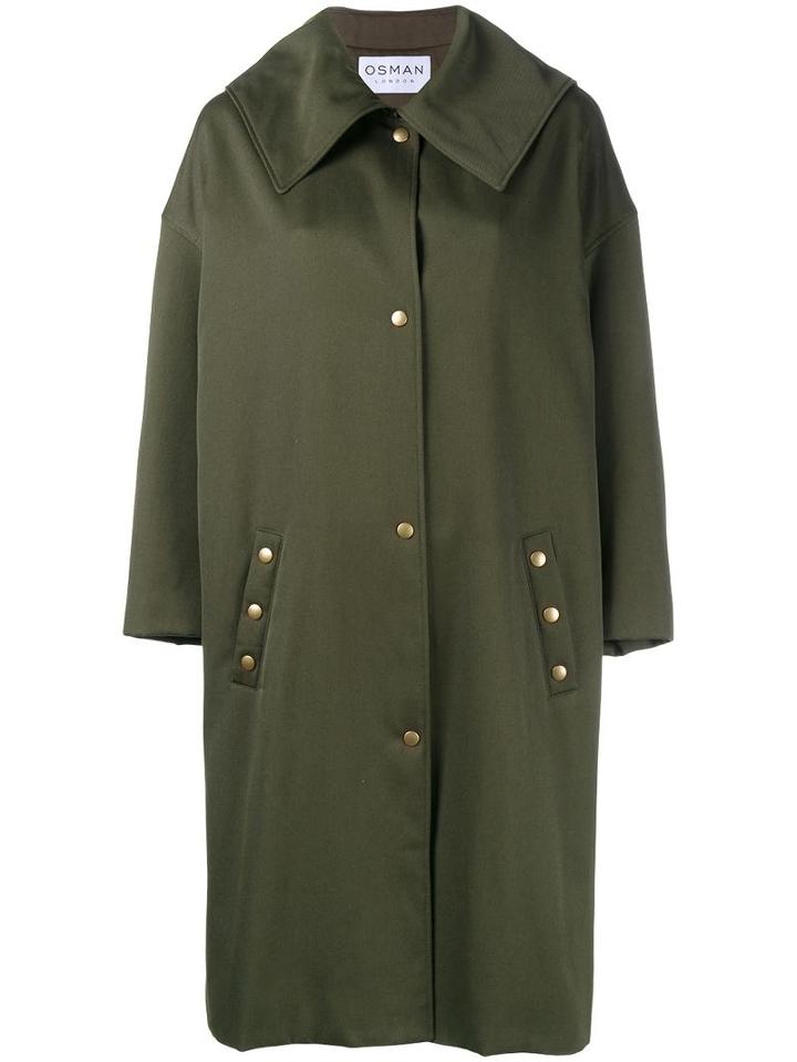 Osman Poppy Embroidered Trench Coat, Women's, Size: 8, Green, Polyester/cotton