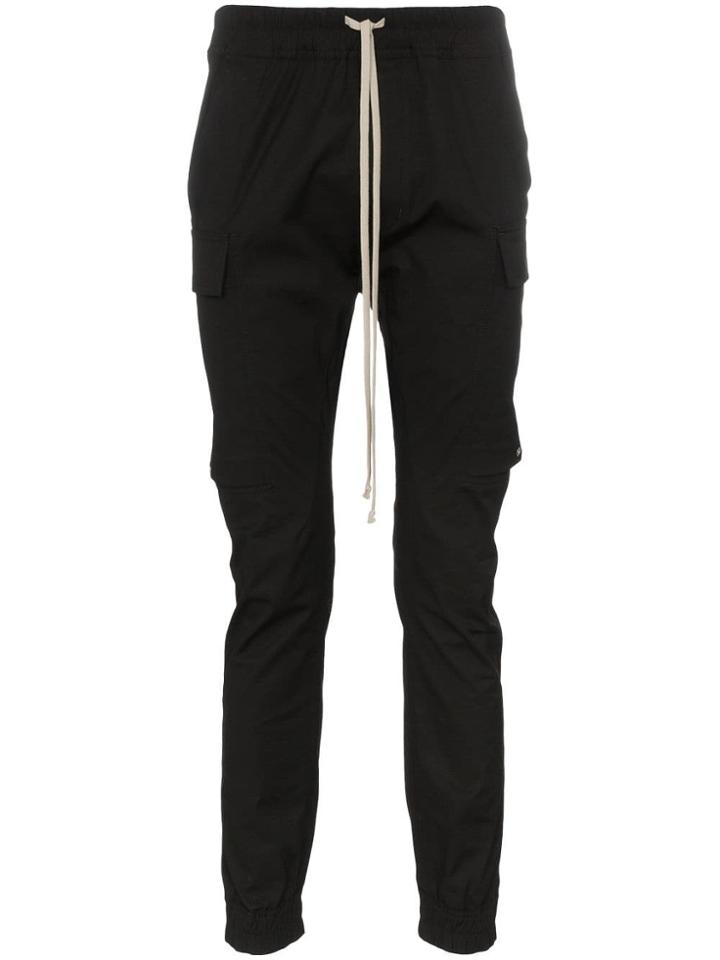 Rick Owens Drawstring Flap Pocket Cotton Blend Cargo Trousers - Black