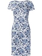 Carolina Herrera Floral Print Dress, Women's, Size: 2, White, Spandex/elastane/cotton/acetate