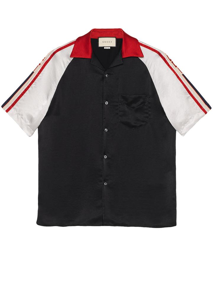 Gucci Acetate Bowling Shirt With Gucci Stripe - Black
