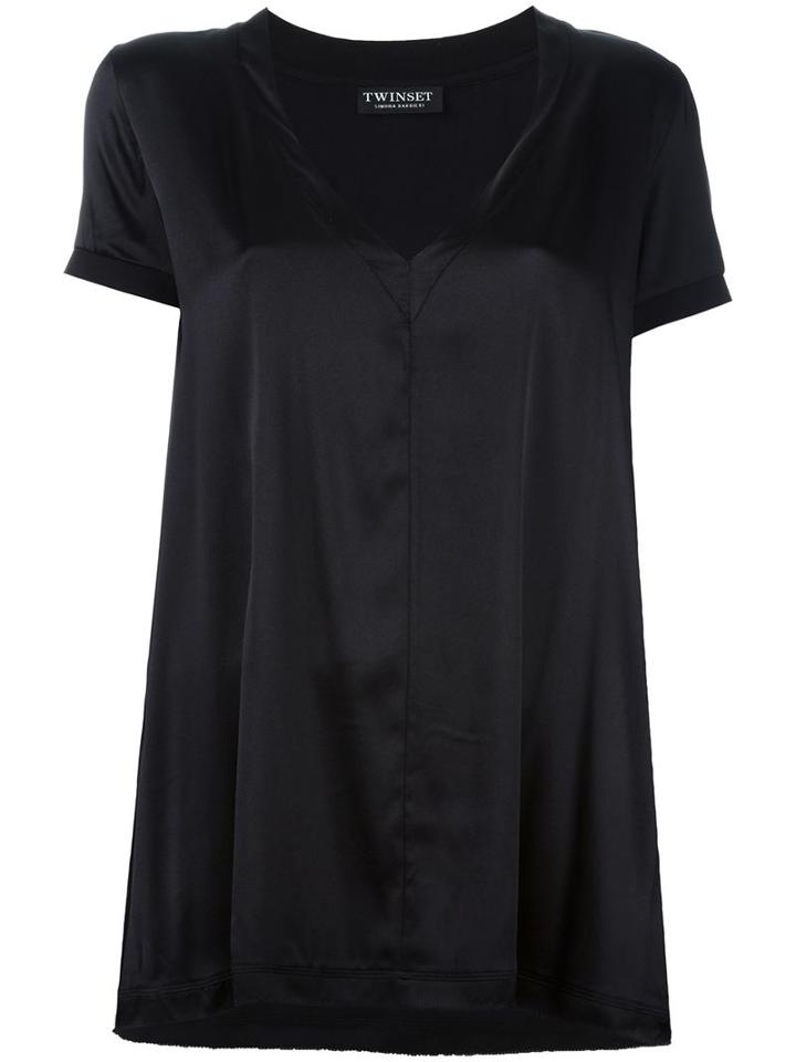 Twin-set V-neck T-shirt, Women's, Size: Small, Black, Silk/spandex/elastane/viscose