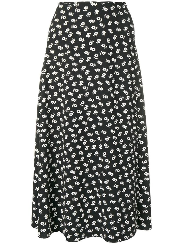 Alexa Chung Floral Midi Skirt - Black