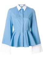 Sara Battaglia Contrast Trim Peplum Shirt - Blue