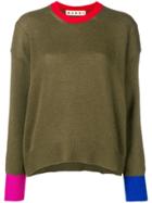 Marni Contrast-cuff Crewneck Sweater - Green