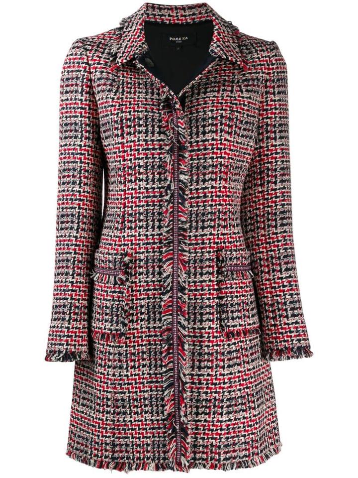 Paule Ka Singled Breasted Tweed Coat - Red