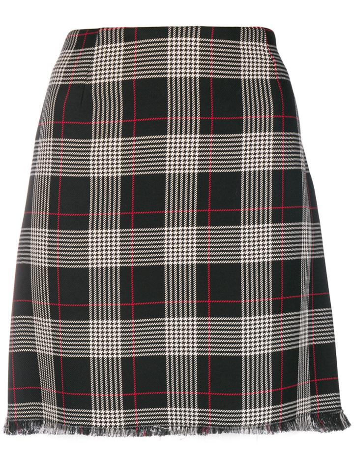 Pinko Frayed Plaid Skirt - Black