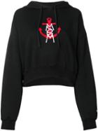 Msgm Logo Anchor-embroidered Hoodie - Black
