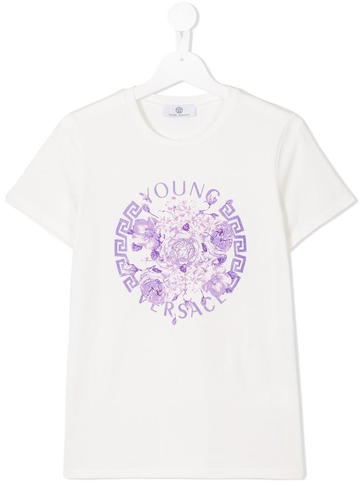 Young Versace Floral Medusa Print T-shirt, Girl's, Size: 14 Yrs, Nude/neutrals