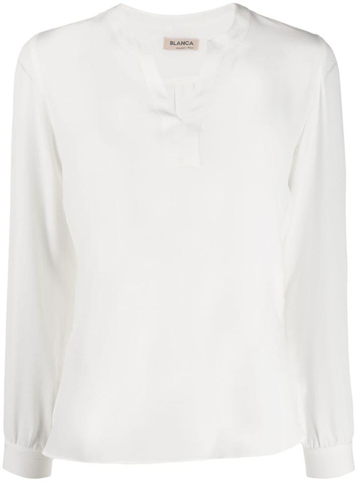 Blanca V-neck Silk Blouse - White