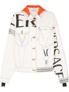 Versace Logo Print Hooded Denim Jacket - White