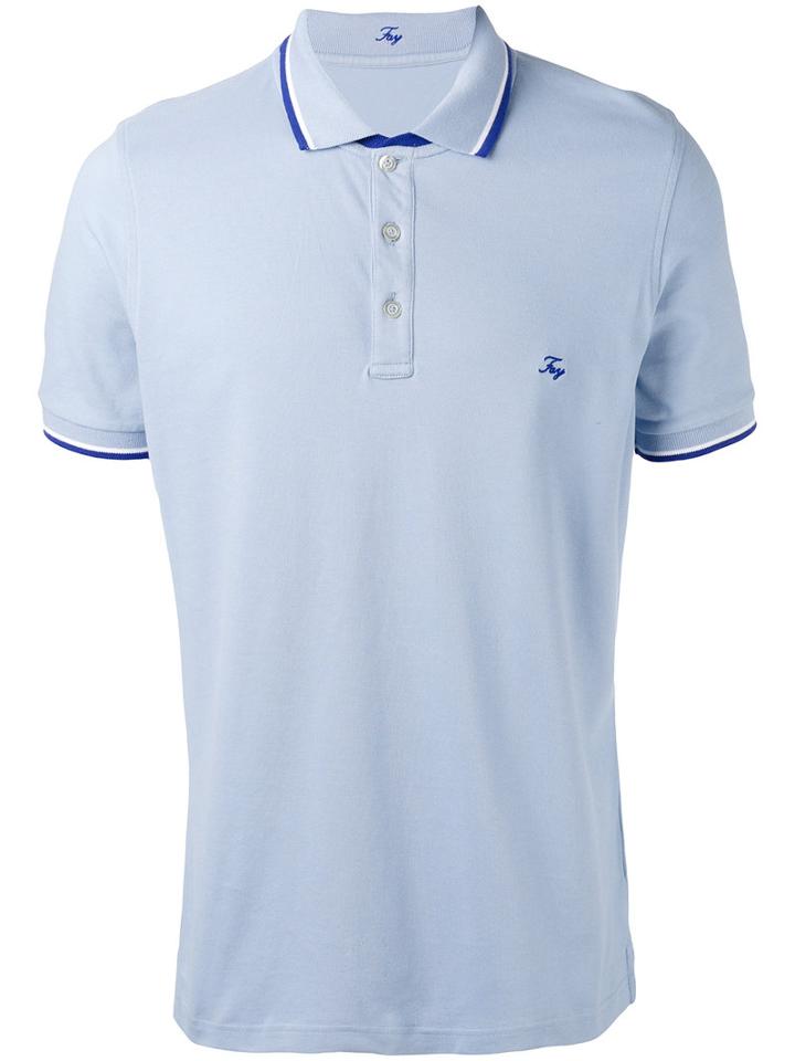 Fay Logo Embroidered Polo Shirt, Men's, Size: Xl, Blue, Cotton/spandex/elastane