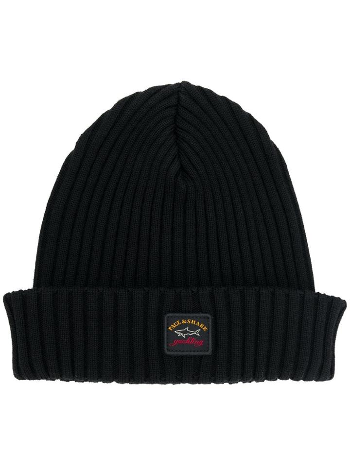Paul & Shark Ribbed Beanie - Black