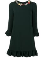 Dolce & Gabbana Embellished Collar Ruffle Hem Dress - Green