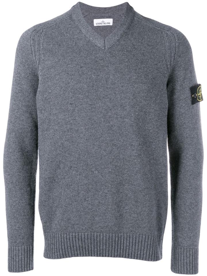 Stone Island V-neck Jumper - Grey