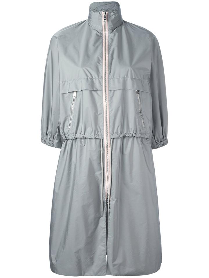Prada High Neck Drawstring Coat, Women's, Size: 38, Grey, Polyamide